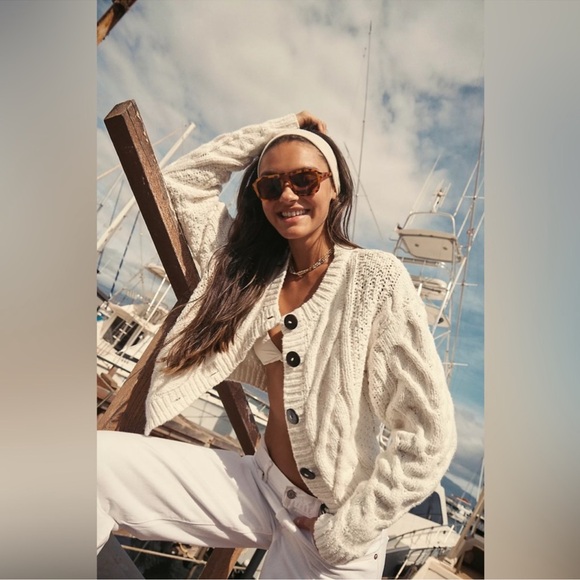 🎉LAST PIECE🎉FREE PEOPLE Bonfire Cardigan Sweater Cream - Picture 3 of 10